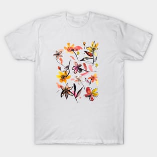 Yellow Expressive Ink Flowers T-Shirt